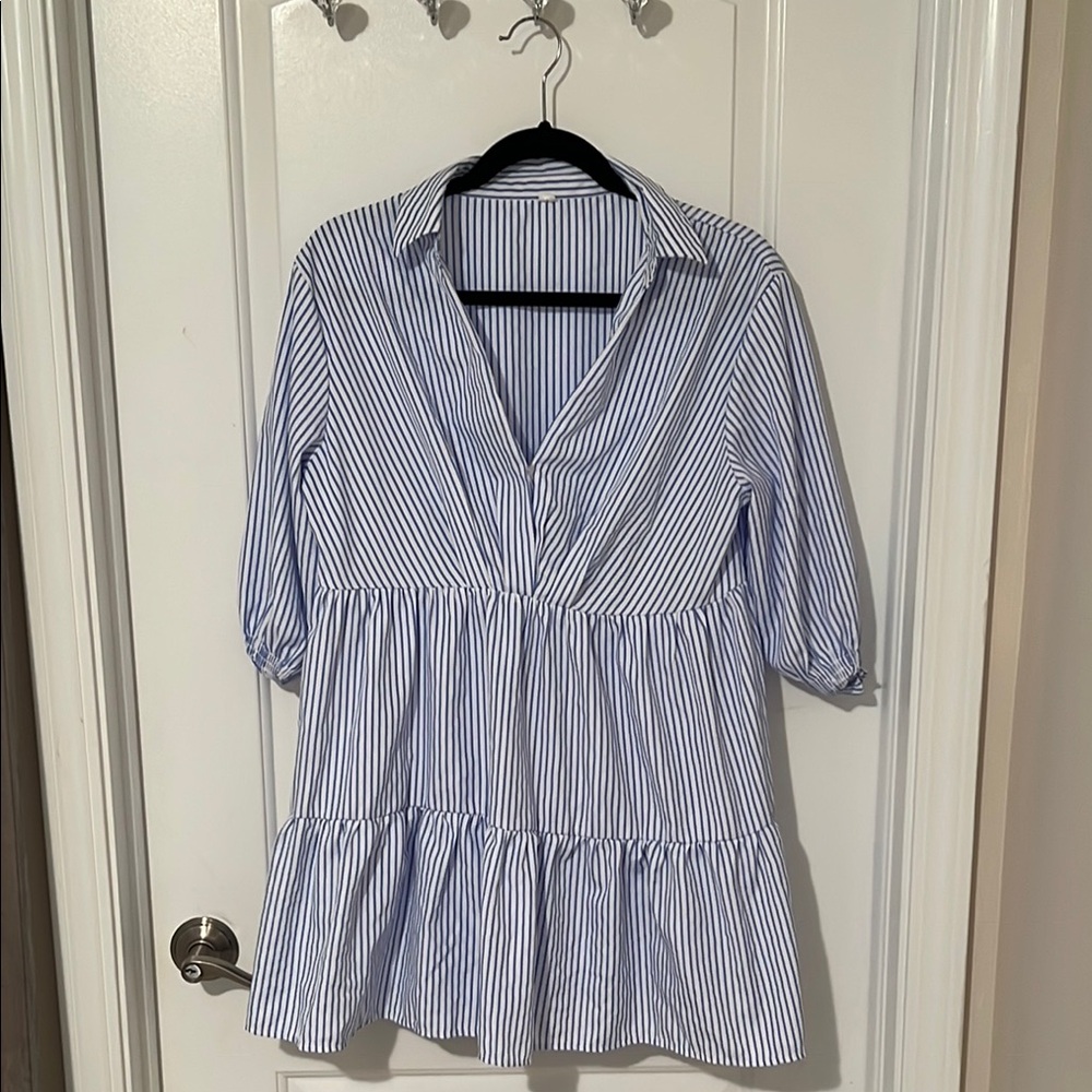 Blue and White Striped Tunic Top